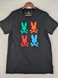Psycho Bunny Taglia 3 Maglietta Uomo Nera Bennett Multi Bunny Grafica - Foto 1 di 8