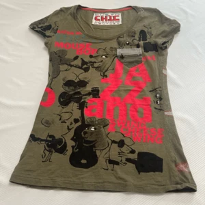 Custo Chic High Illustration Couture Green Mice Mouse Y2k Graphic T-Shirt Size 3 - Picture 1 of 6