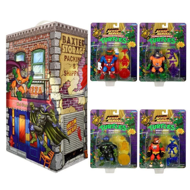 Playmates Toys Teenage Mutant Ninja Turtles Sewer Heroes 4 Figure Bundle with Accessories