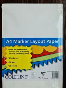 Clairefontaine Goldline A4 Marker Layout Paper, 70gsm, 25 Sheets, BNIP - Picture 1 of 3