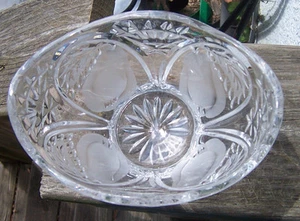 clear lead crystal OVAL glass BOWL dish with PEARS fruit decorative 6 x 4" thick - Picture 1 of 6