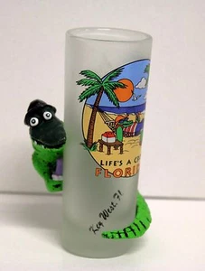 " LIFE'S A CROC " FLORIDA Tall Shot Glass w/ Ceramic CROCODILE Attached - Picture 1 of 5