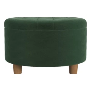 HomePop 17" Transitional Round Fabric Storage Ottoman in Loden Green - Picture 1 of 7