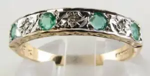 9K 9K GOLD SMARAGD DIAMANT ETERNITY BAND STAPEL ART DECO INS RING KOSTENLOSE GRÖSSENÄNDERUNG - Bild 1 von 5