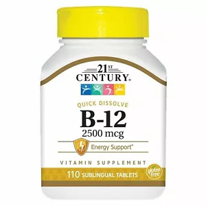 21st Century B-12 2500 mcg Energy Quick Dissolve Sublingual Tabs 110 Ct 2 Pack - Picture 1 of 7