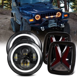 Combo 7" Halo Led Headlights Led Tail Lights Set For Jeep Wrangler TJ 1997-2006 - Picture 1 of 12