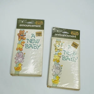 VTG Forget Me Not A New Baby Announcement Cards Cute Sheep Elephant Duck LOT 2 - Picture 1 of 7