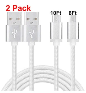 2 Pack 10/6ft Micro USB Cable Fast Charge Sync Data for Samsung Android HTC LG - Picture 1 of 3