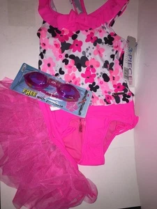 ZEROXPOSUR Girls' 4-PC Tankini Swimsuit Set/Skirt/Goggles BARBIE PINK Size 4 NWT - Picture 1 of 12