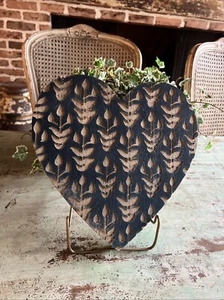 Blue Wooden Heart Wall Decor Rustic - Floral Incised - Picture 1 of 7