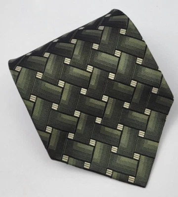 J. Ferrar Silk Tie Green Black Gray Geometric Men Necktie 57 x 4 - Image 1 of 4