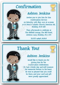 Personalised Confirmation Invitations Thank You Cards boys blue x10 B21 - Picture 1 of 3