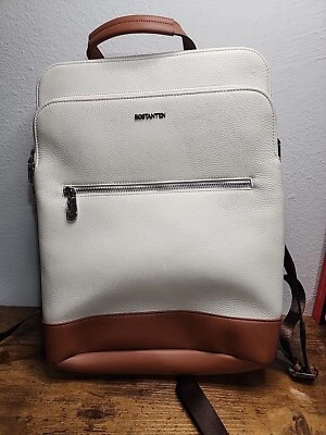 BOSTANTEN Leather Backpack Laptop Bag Travel Casual Computer Beige Brown  - Image 1 of 4