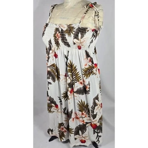 Maxi abito hawaiano due palme floreale smock prendisole cravatta bianco L estivo - Foto 1 di 10