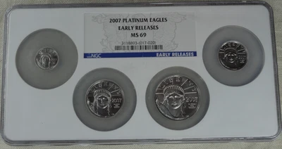 2007 Platinum Eagle 4 Coin Set NGC MS 69 US Mint Coin 1, 1/2, 1/4, 1/10 Oz .999 - Image 1 of 4