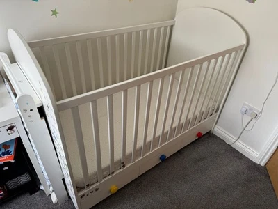 IKEA Cot Bed GONATT + Mattress + Storage Drawer + Extras – White – £55 - Image 1 of 4