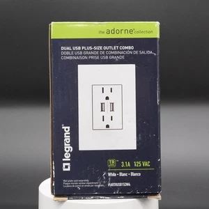 Legrand ARTRUSB153W4 Adorne Dual USB Plus-Size Outlet Comboe 125VAC - Picture 1 of 3