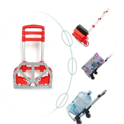 Portable Aluminium Folding Push Cart Travel Shopping Trolley Luggage Cart Red - Image 1 of 4