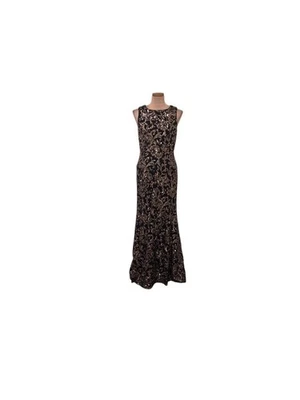 Nuevo con etiquetas Vestido Maxi Formal Alex Evenings Talla 6 Negro Dorado Filigrana Lentejuelas Vestido Foto 1 de 4