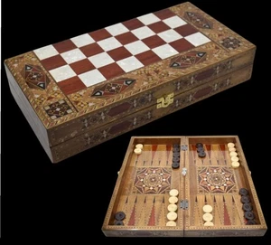 Luxury Wooden Backgammon Set β Handmade Inlaid Board Game, Ideal Gift for Men - Picture 1 of 8