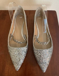 Jewel Badgley Michka Shoes Womens 8.5 Silver Glitter Jaclyn Pointed Toe Wedding - Picture 1 of 15