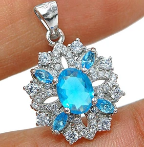 2CT Natural Aquamarine & Topaz 925 Solid Sterling Silver Pendant Jewelry CP2-5 - Picture 1 of 1