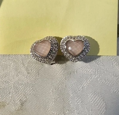 Pendientes de clip Judith Ripka de plata de ley rosa en forma de corazón circonita cúbica Tailandia 925 Foto 1 de 4