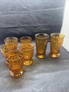 Lote De 7 Gafas Cubistas Ámbar Colonia Whitehall Vidrio Indiana De Colección - Imagen 1 de 5