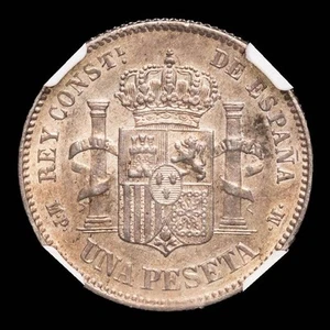 Alfonso XIII 1 Peseta. Madrid. 1889 *89*. MP·M. KM-689. AU55 . Rara en esta con - Imagen 1 de 3