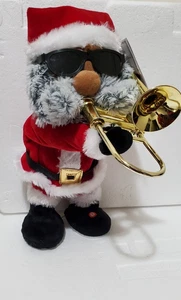 Animierter musikalischer afroamerikanischer Weihnachtsmann mit Posaune Weihnachtsdeko Plüsch - Bild 1 von 8
