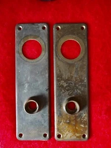 Antique Vtg Door Knob Plates Arts & Crafts Escutcheons Solid Brass Escutcheons  - Picture 1 of 2