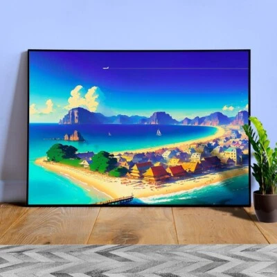 Japan, Okinawa, anime city on the bay — City Pop art, anime landscape poster - Image 1 of 4