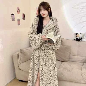 Pigiama donna con cappuccio stampa leopardata, nuovo invernale caldo casa pigiama - Foto 1 di 14