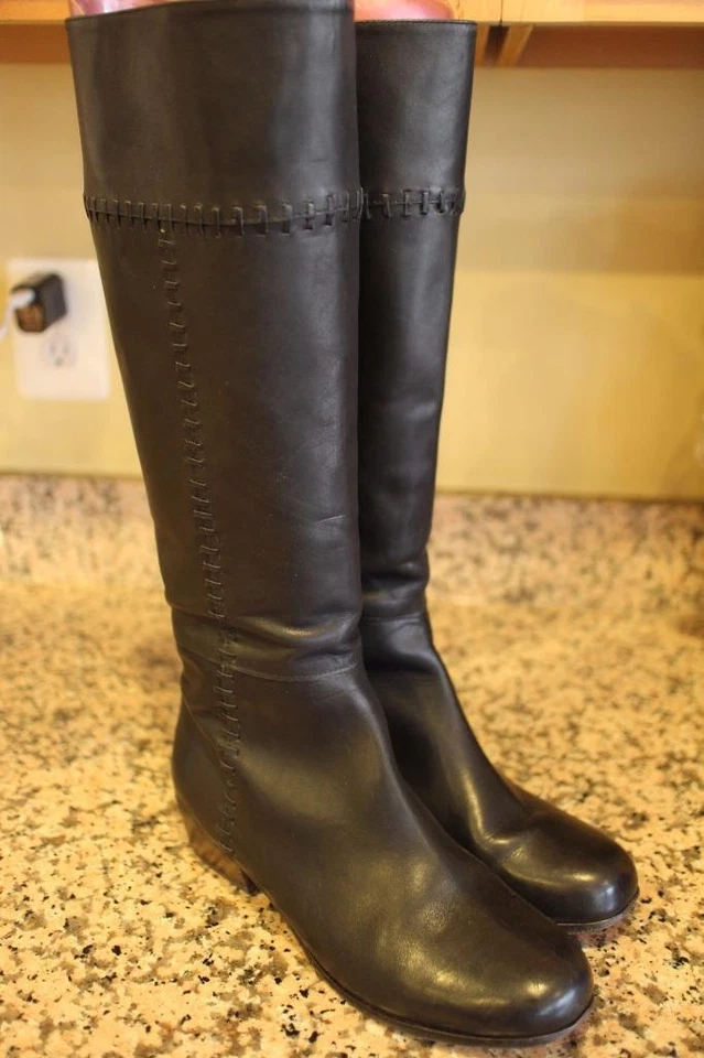 Botas para mujer JOIE de cuero negro con detalle de puntada a media pantorrilla talla 39,5 (bota1300 Foto 1 de 1