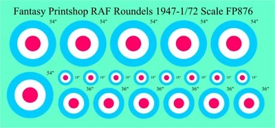 FANTASY PRINTSHOP Raf Rondelle 1947 Ab 1/72 Wasserrutsche Übertragungen Aufkleber FP876