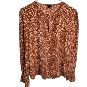 Ann Taylor Women’s Size Small Long Sleeve Blouse Burnt Orange White Dots Animal - Picture 1 of 10