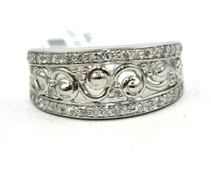 Natural Round Diamond Curve Cluster Lady's Wide Ring Band 10K White Gold .50Ct - Picture 1 of 5