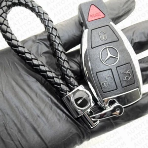 Black Weave Calf Leather AMG Limited Car Key Chain Ring Gift Decoration Sport - Bild 1 von 9