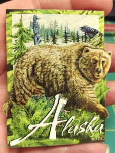Alaska Magnet 3D Style Grizzlybär Magnet - Bunter Holzstil Alaskan Magnet - Bild 1 von 3