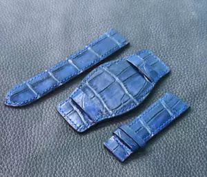 Handmade Genuine Croc Skin Leather Watch Bund Strap Band 18mm/24mm - Picture 1 of 20