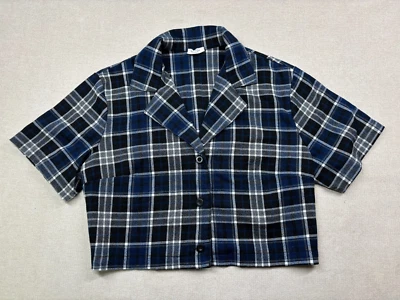 Brandy Melville John Galt Blouse One Size Blue Plaid Flannel Cropped Button Up - Image 1 of 4