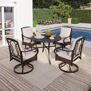 5 Piece Outdoor Patio Dining Set Swivel Chairs & Round Table Heavy Duty for Yard - Picture 1 of 10