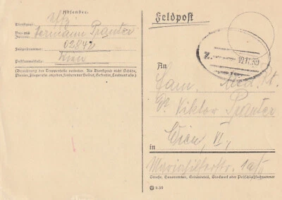DR, Feldpostkarte mit aptierten Bahnpost-Stempel 10.11.1939 - Bild 1 von 2