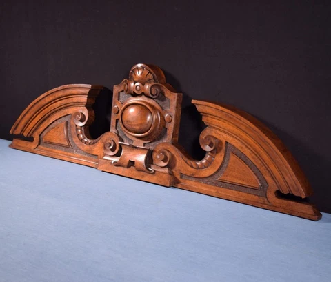 *41" French Antique French Pediment/Crest in Solid Walnut Wood Salvage Cover