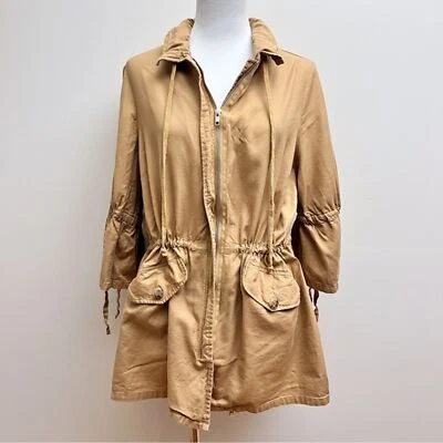 Karen Kane Womens 0X Camel Tan Cinched Waist Bell Sleeve Utility Zip Up Jacket  - Image 1 of 4