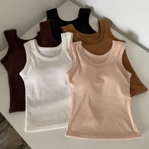 Women Camisole with Built in Bra Padded Vest Basic Crop Tank Top Sleeveless Soft - Picture 1 of 19