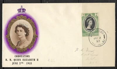 UK  Virgin Islands Old FDC Cover Elizabeth II Coronation 1953 - Image 1 of 2