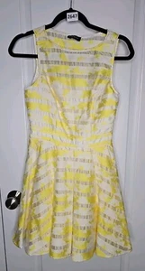 BEBE Sleeveless Fit & Flare Striped Floral Size 2 Short Dress Yellow White - Picture 1 of 14