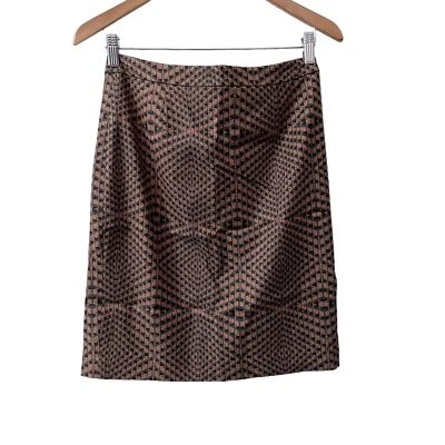 Halogen Brown Geometric Retro Print Pencil Skirt Women's Size 2P Lined Business - Image 1 of 4