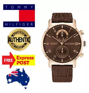 NEW TOMMY HILFIGER KANE TH 1710400 ROSE GOLD/BROWN/LEATHER MENS QUARTZ WATCH - Picture 1 of 8